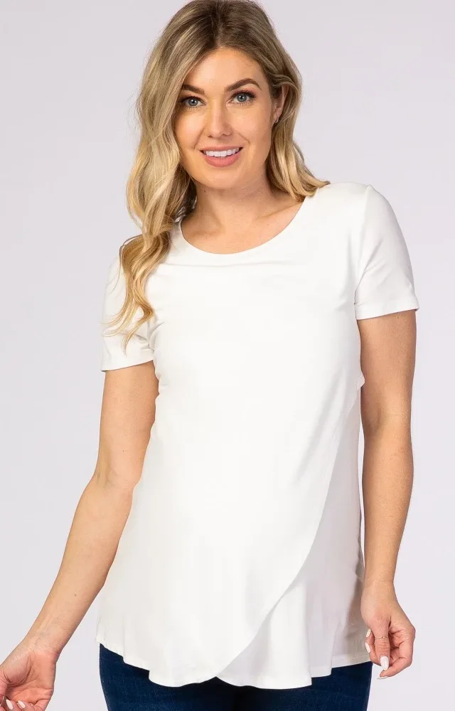 Ivory Layered Wrap Maternity Nursing Top