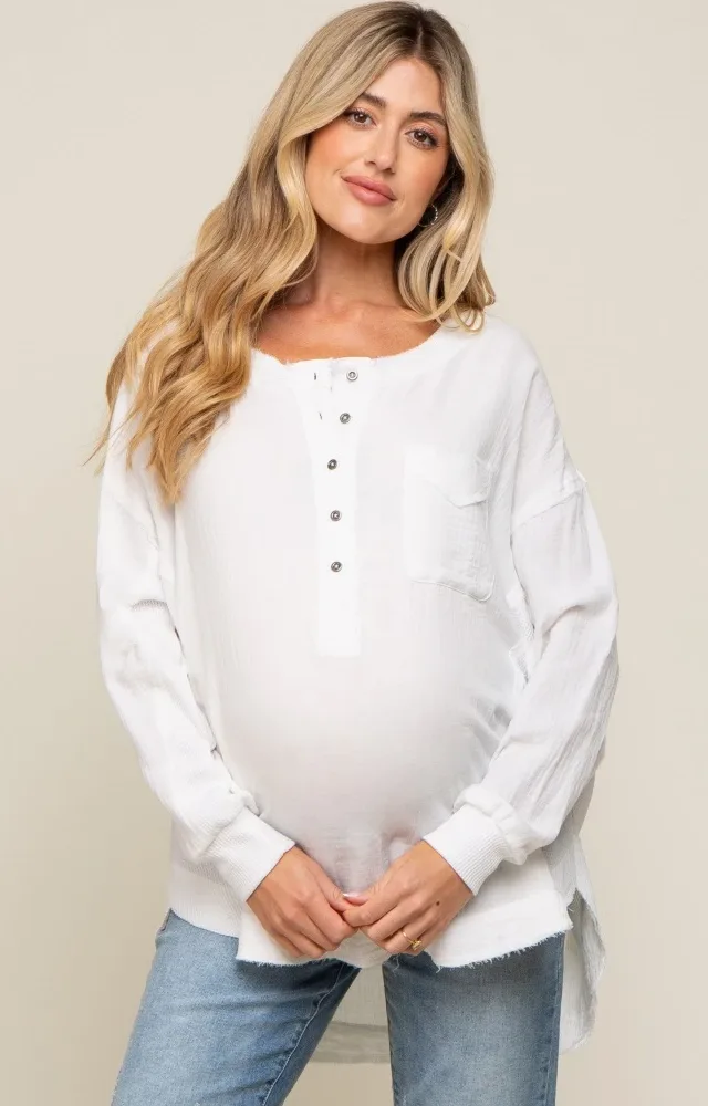 Ivory Lightweight Button Front Maternity Tunic Top