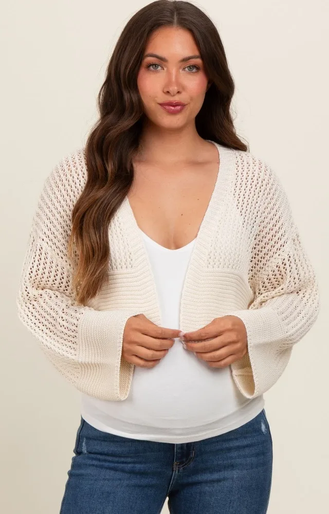 Ivory Open Knit Cropped Maternity Cardigan