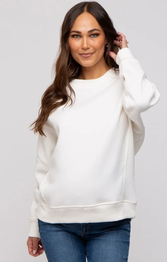 Ivory Pullover Maternity Terry Crewneck