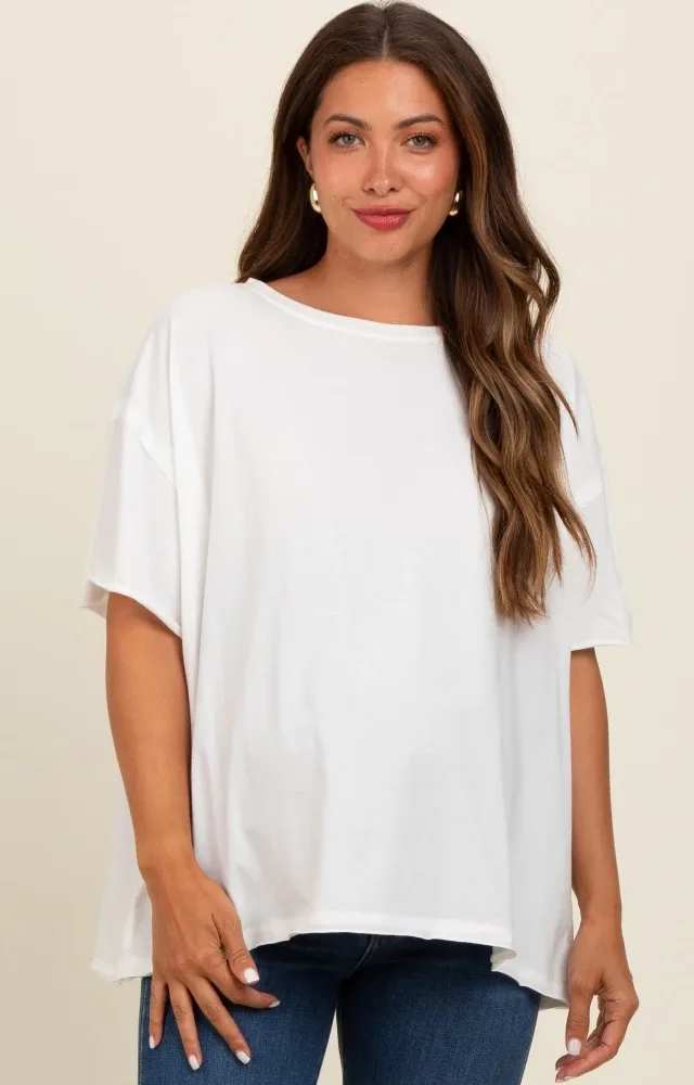 Ivory Raw Rolled Hem Maternity Top