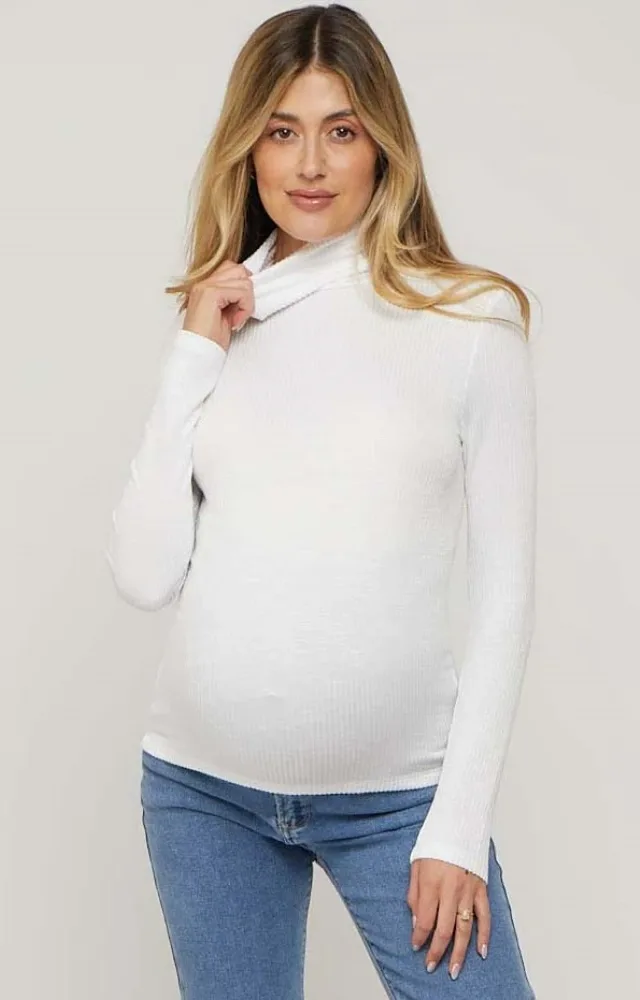 Ivory Ribbed Maternity Turtleneck Top