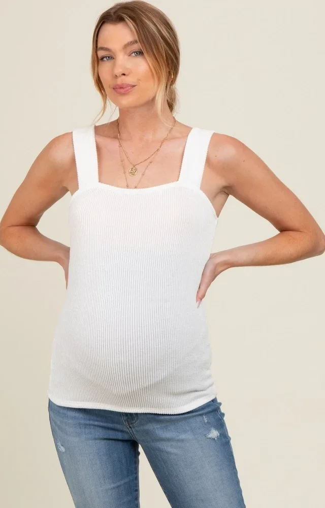 Ivory Ribbed Square Neck Maternity Tank Top