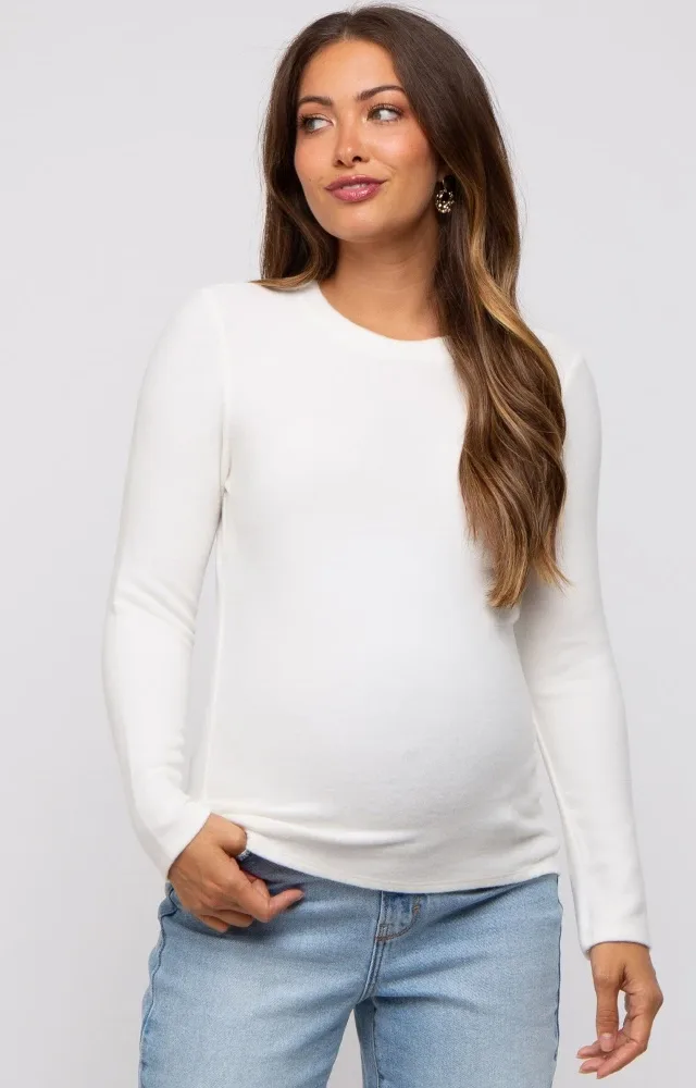 Ivory Soft Brushed Maternity Long Sleeve Top