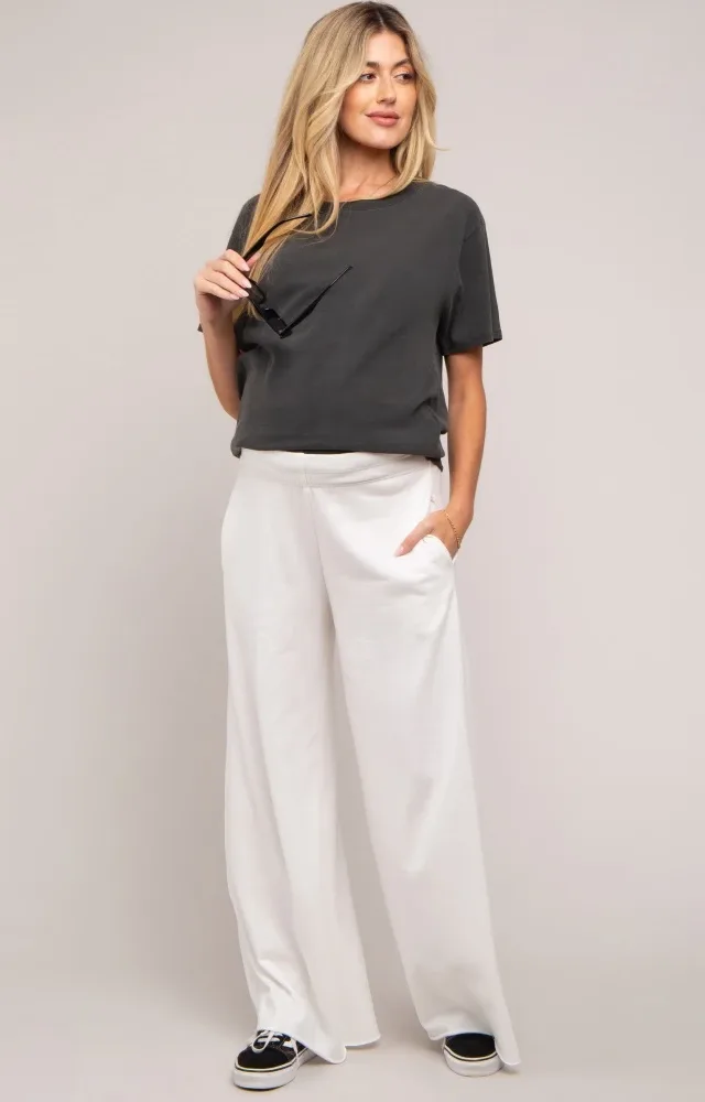 Ivory Soft Fleece Wide Leg Maternity Lounge Pants