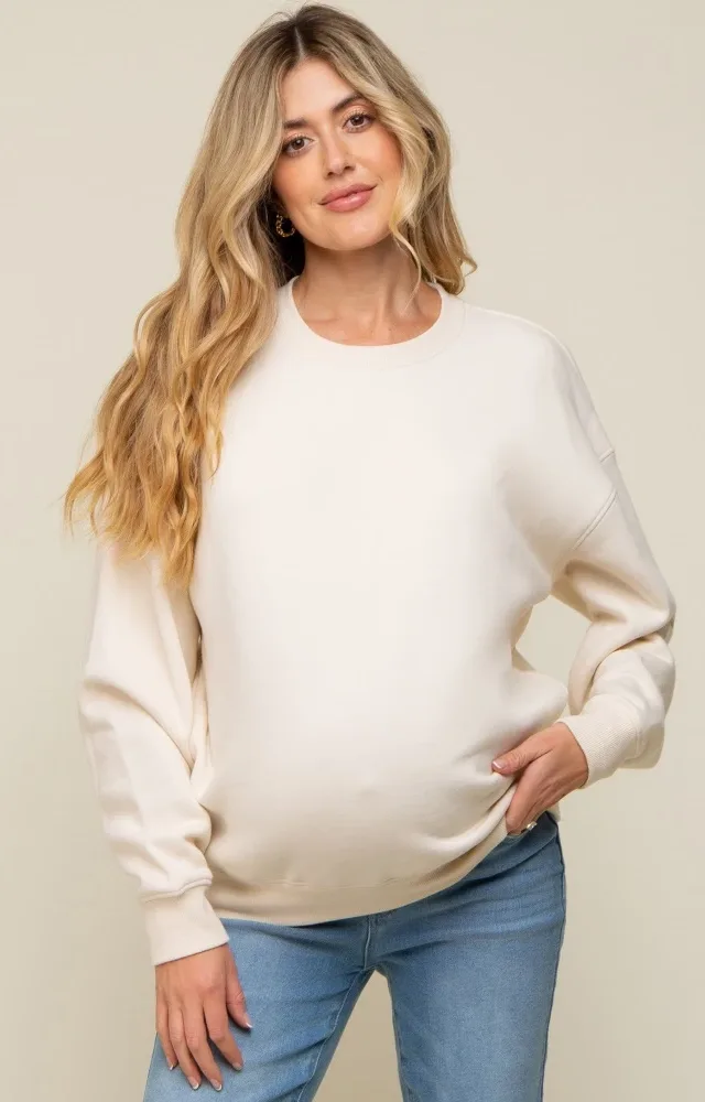 Ivory Soft Knit Fleece Lined Maternity Sweatshirt