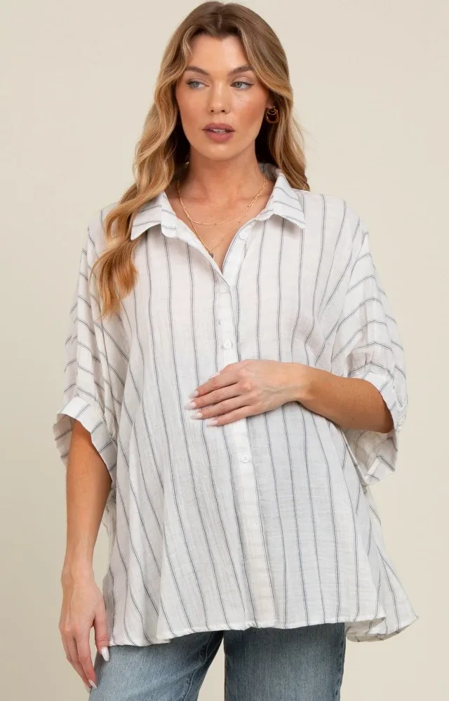 Ivory Striped Collared Oversized Maternity Top