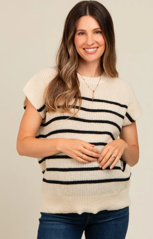 Ivory Striped Dolman Short Sleeve Maternity Sweater