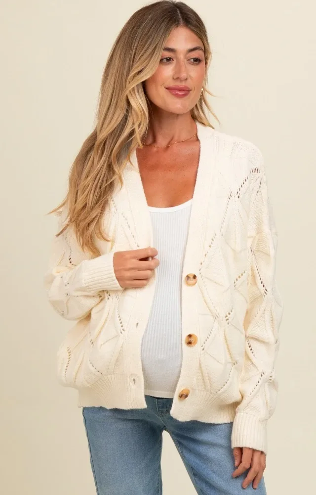 Ivory Textured Button Up Sweater Maternity Cardigan