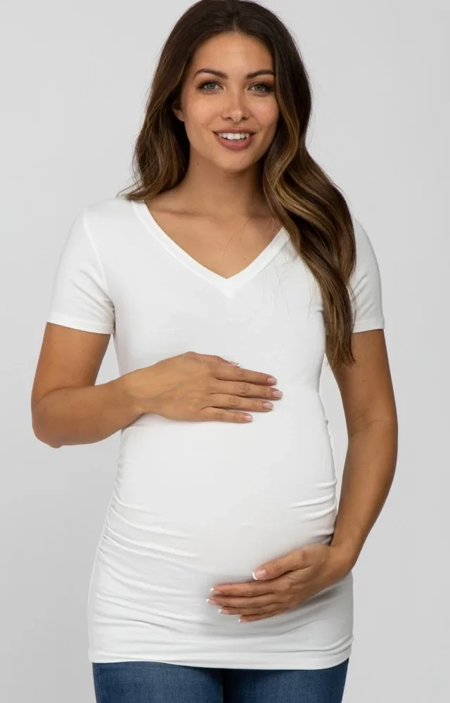 Ivory V-Neck Ruched Side Maternity Top