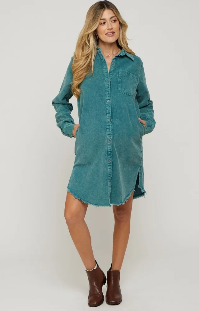 Jade Corduroy Button Down Collared Maternity Dress