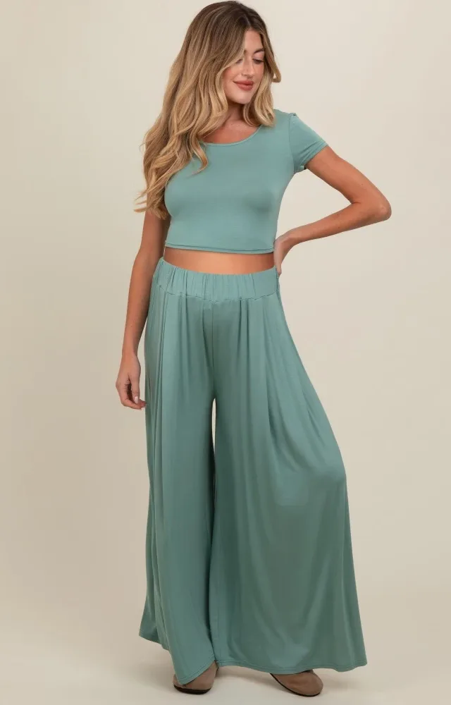 Jade Crop Top Wide Leg Pant Maternity Set