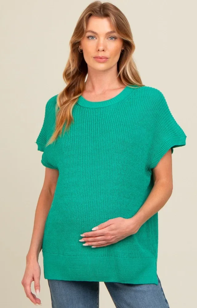 Jade Dolman Short Sleeve Side Slit Maternity Sweater Top