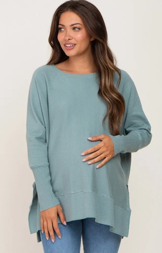 Jade Dolman Sleeve Side Slit Maternity Sweater