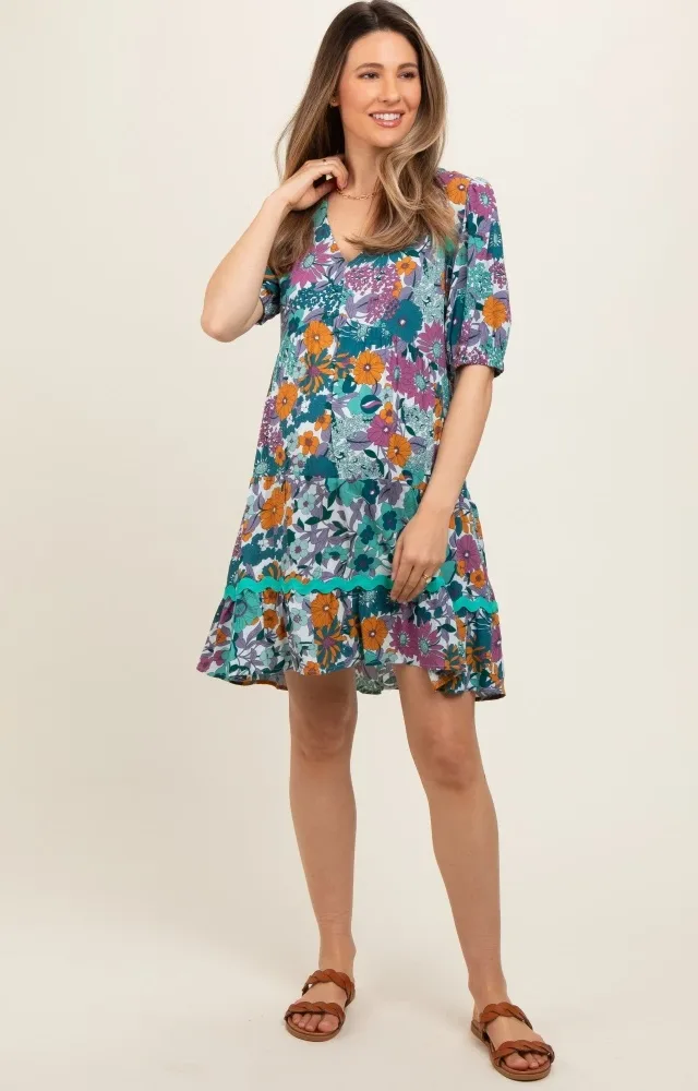 Jade Floral V Neck Half Sleeve Maternity Dress