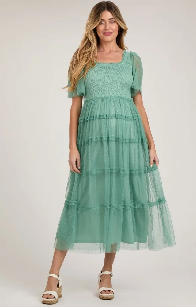 Jade Ruffled Mesh Maternity Maxi Dress