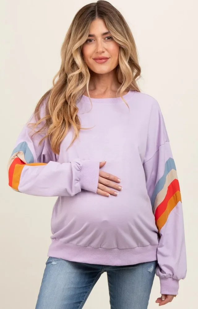 Lavender Banded Bottom Terry Maternity Pullover