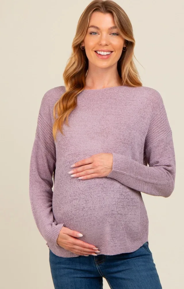 Lavender Contrast Knit Panel Maternity Sweater