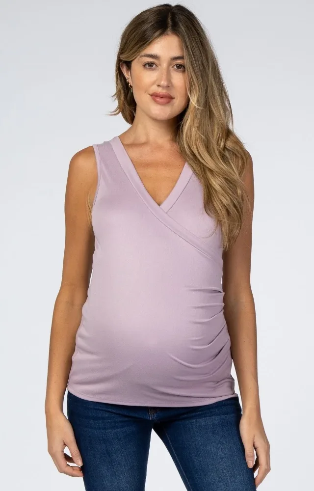 Lavender Crossover Ruched Maternity Nursing Tank