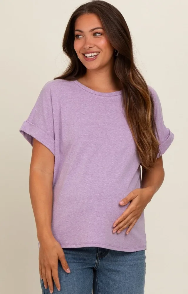 Lavender Cuff Short Sleeve Maternity Top