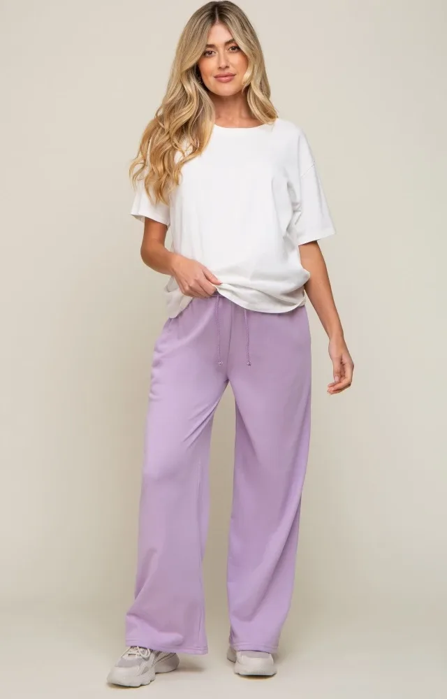 Lavender Drawstring Wide Leg Maternity Lounge Pants