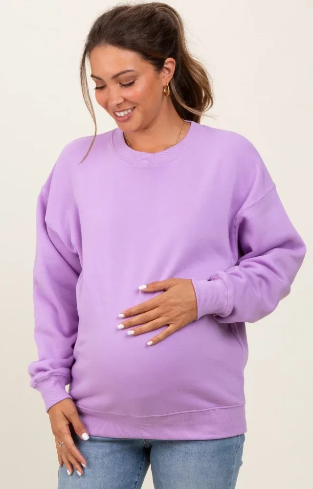 Lavender Fleece Crew Neck Relaxed Fit Maternity Sweatshirt