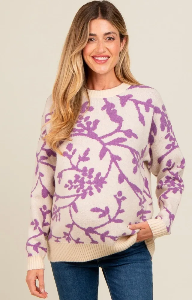 Lavender Floral Drop Shoulder Maternity Sweater