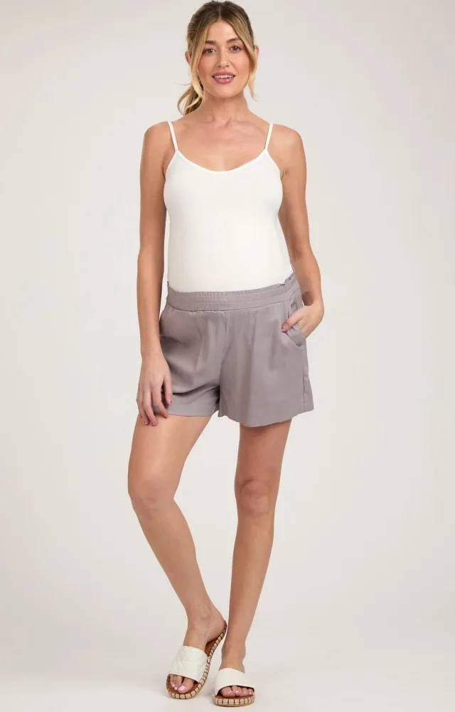 Lavender Grey Smocked Waist Maternity Shorts