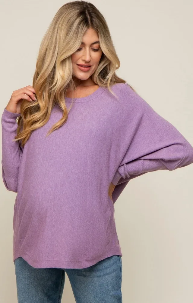 Lavender Knit Long Dolman Sleeve Maternity Top