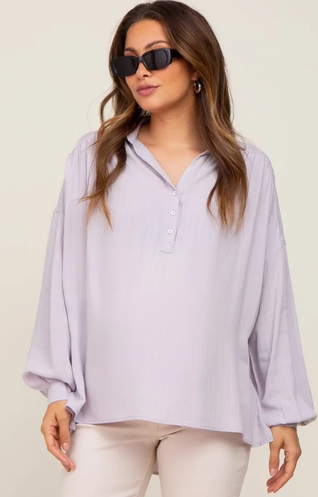 Lavender Lightweight Striped Textured Maternity Top