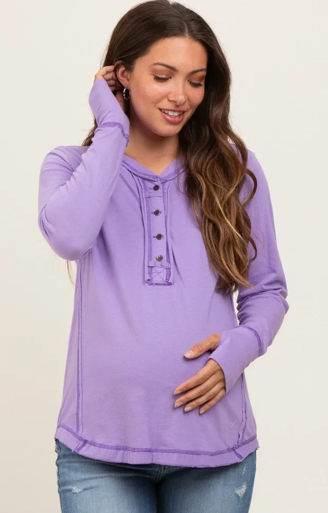 Lavender Long Sleeve Exposed Seam Maternity Top