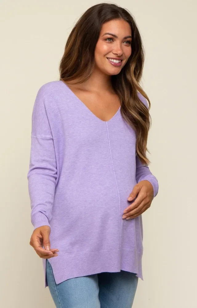 Lavender Long Sleeve Side Slit Maternity Sweater