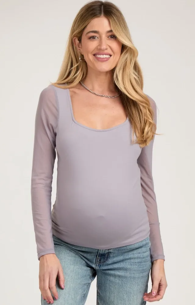 Lavender Mesh Long Sleeve Maternity Top