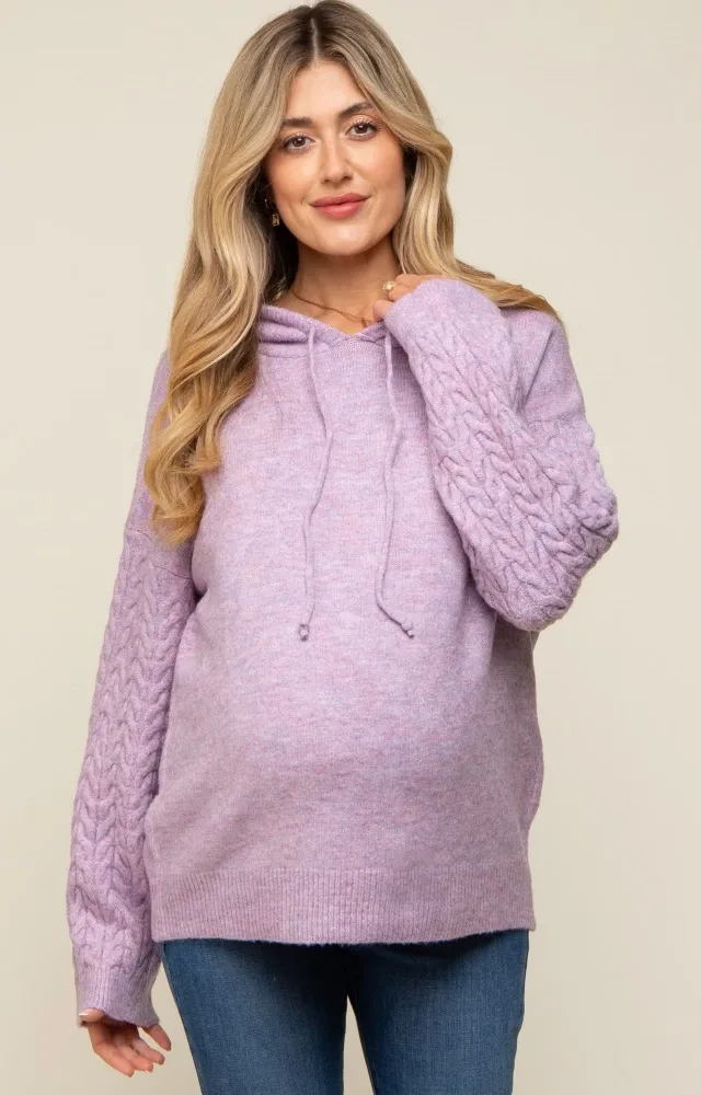 Lavender Mixed Knit Maternity Hooded Sweater