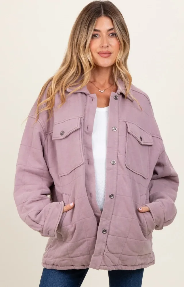 Lavender Oversized Collared Button Down Quilted Maternity Jacket