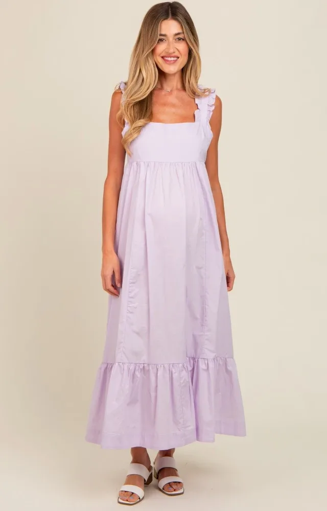 Lavender Pinafore Cutout Tie Back Maternity Maxi Dress