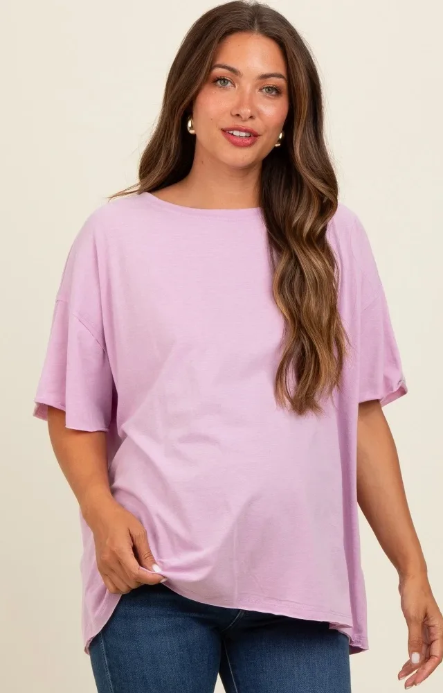 Lavender Raw Rolled Hem Maternity Top