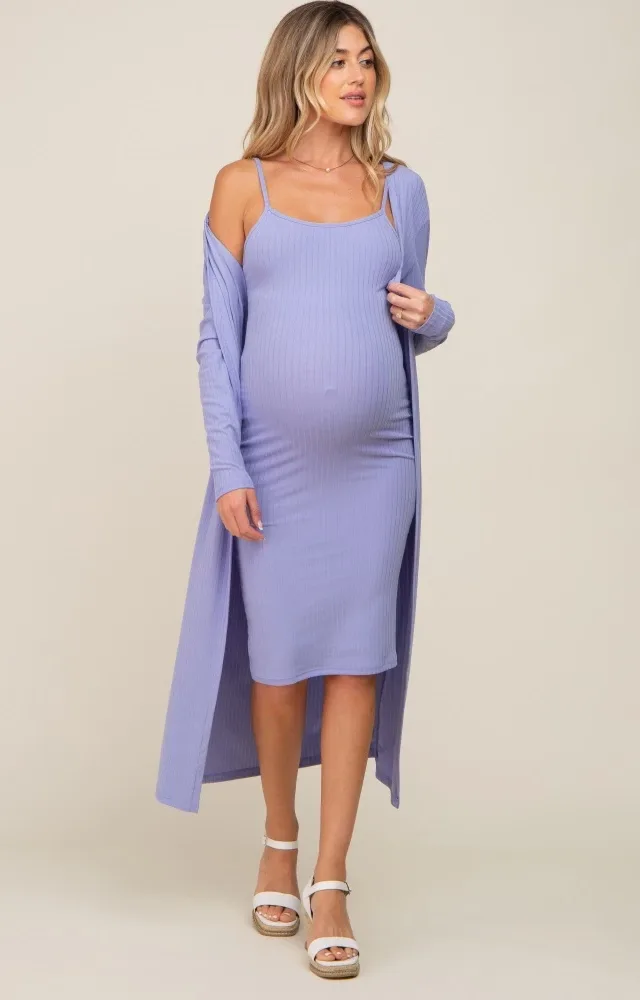 Lavender Ribbed Cardigan 2 Piece Maternity Set