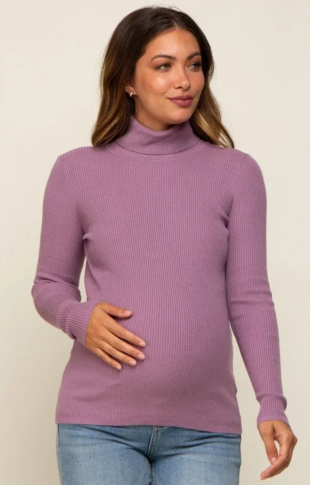 Lavender Ribbed Fitted Long Sleeve Maternity Top