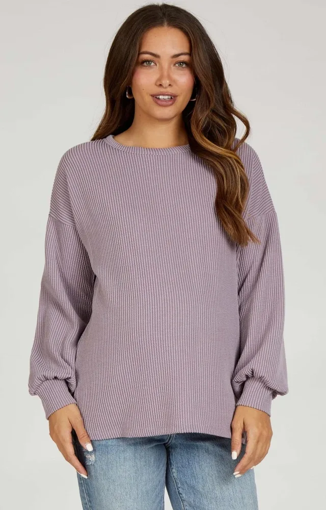 Lavender Ribbed Long Sleeve Maternity Top