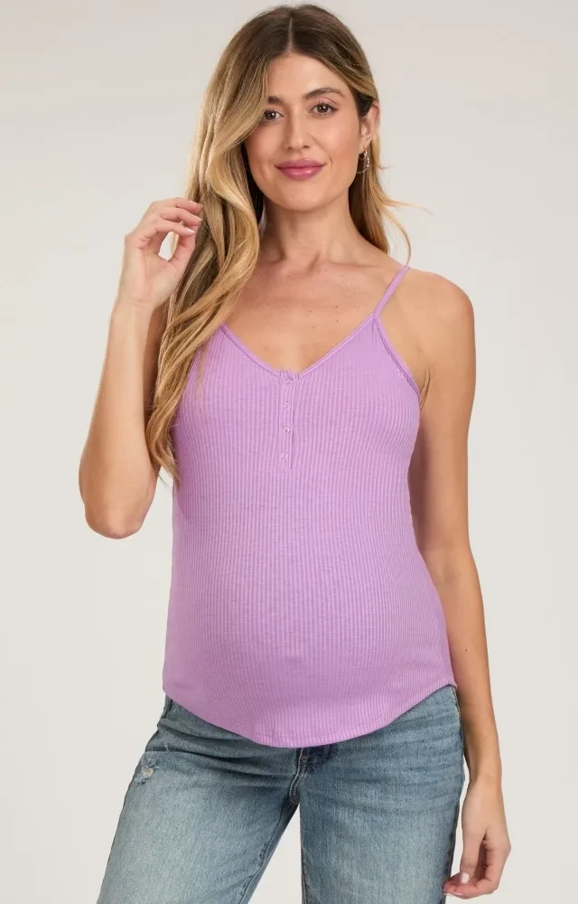 Lavender Ribbed Snap Button Maternity Cami