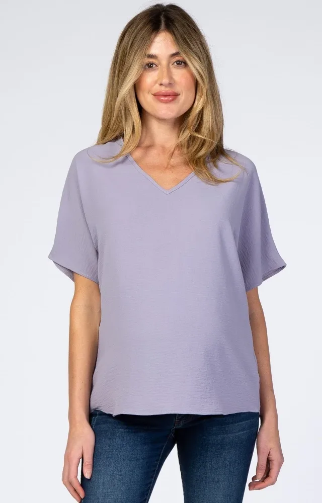 Lavender Short Sleeve Maternity Blouse