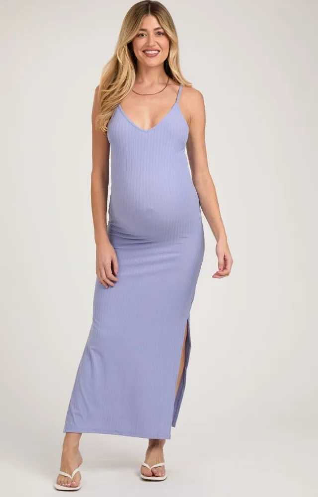 Lavender Side Slit Maternity Maxi Dress