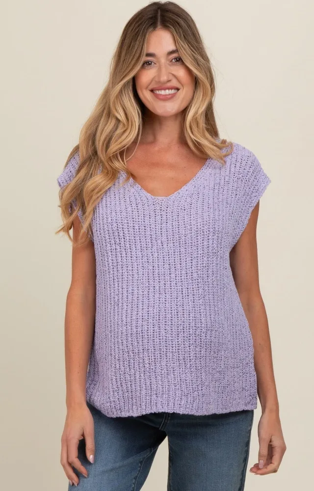 Lavender Sleeveless Chunky Knit Maternity Top