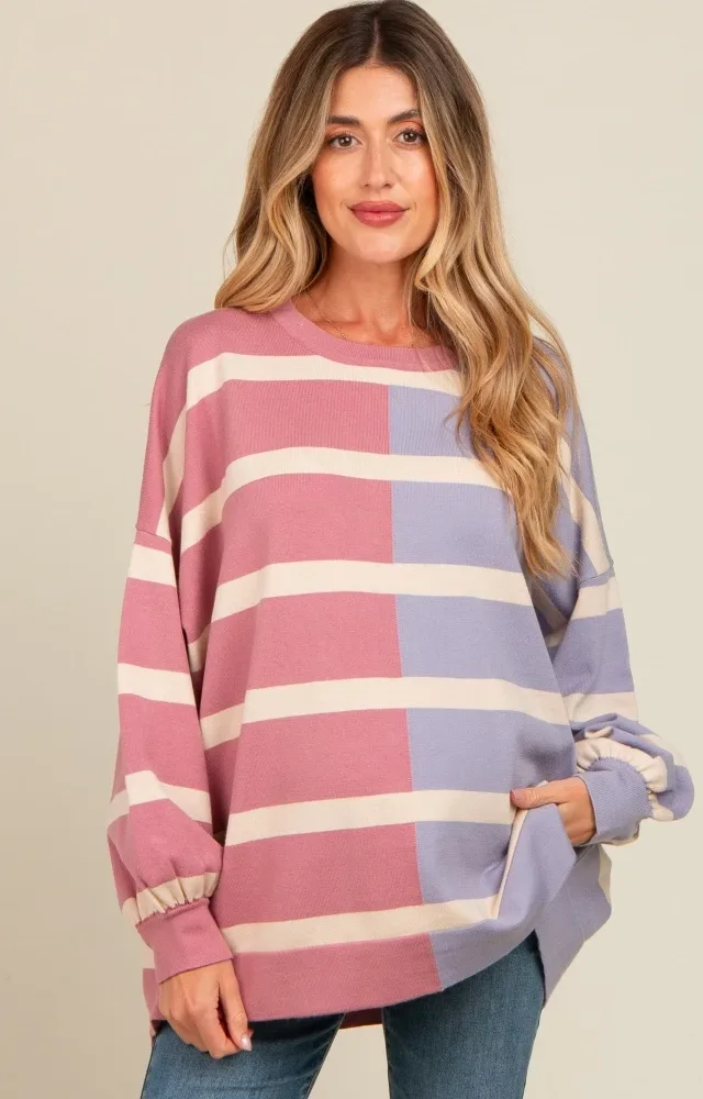 Lavender Striped Colorblock Dolman Knit Maternity Top