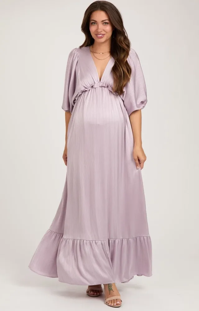 Lavender Striped Ruffle Accent Maternity Maxi Dress