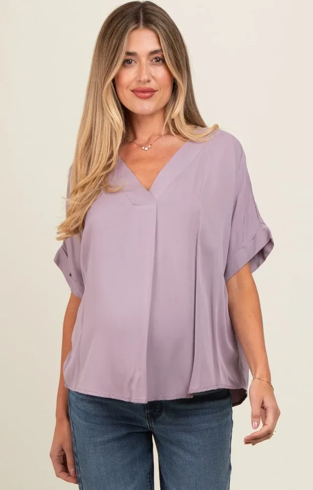 Lavender V-Neck Pin-Tuck Detail Maternity Top