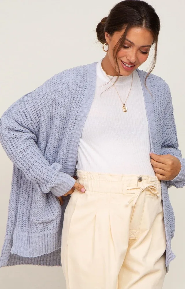 Light Blue Chunky Knit Oversized Maternity Cardigan