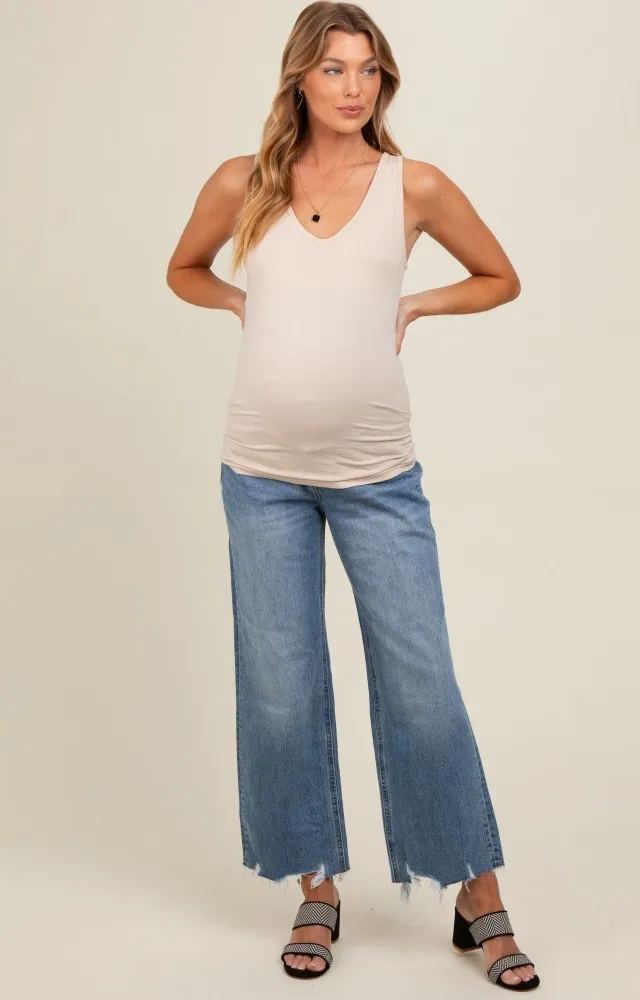 Light Blue Cropped Straight Leg Maternity Jeans