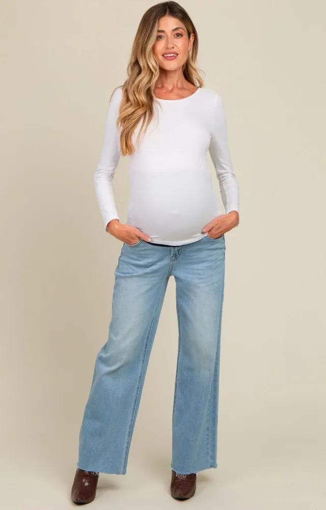 Light Blue Cut Hem Straight Leg Maternity Jeans